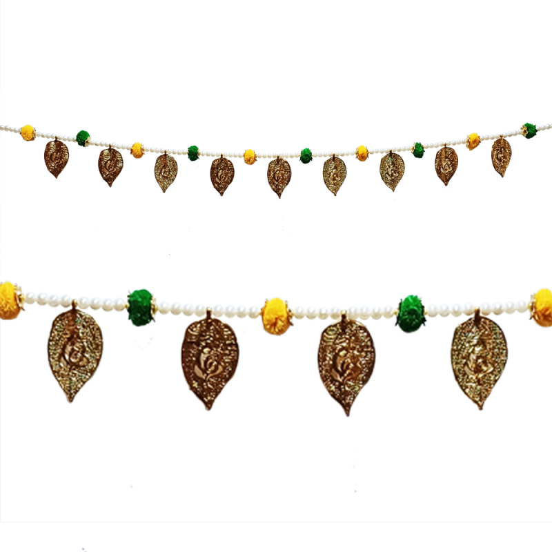 White & Gold Beads Door Garland with Ganesha 90cm Got A Lot